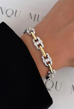 Gold -Silver Taş Detaylı Bileklik 