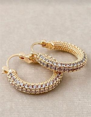 Gold Taşlı Halka Küpe