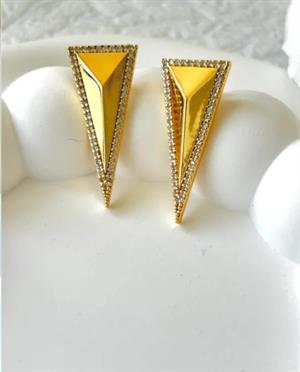 Gold Taşlı Prizma Küpe