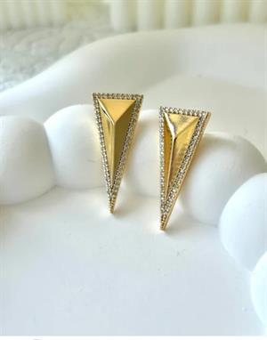 Gold Taşlı Prizma Küpe