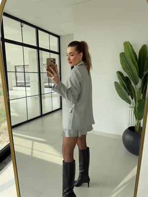 Gri Çizgili Astarlı Poliviskon Ceket 