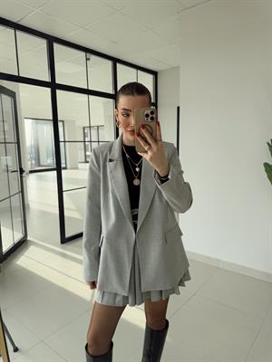 Gri Çizgili Astarlı Poliviskon Ceket 