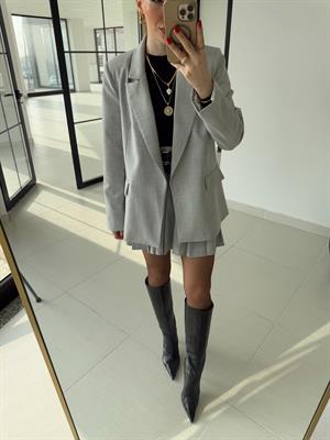 Gri Çizgili Astarlı Poliviskon Ceket 