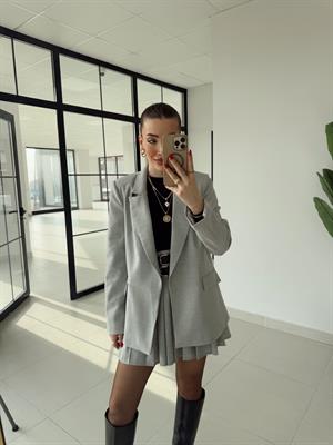 Gri Çizgili Astarlı Poliviskon Ceket 