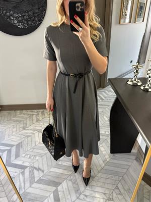 Gri Kısa Kollu Pensli Elbise-1013