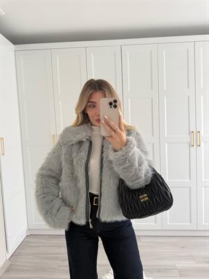 Gri  Murcia Fermuarlı Kürk Ceket