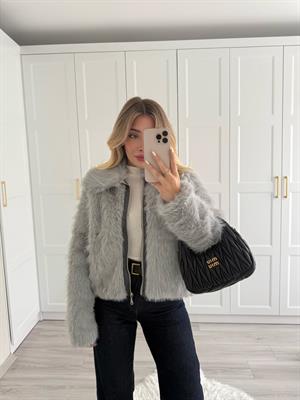 Gri  Murcia Fermuarlı Kürk Ceket