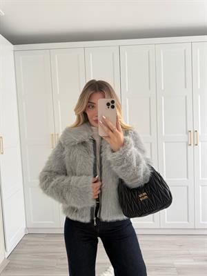 Gri  Murcia Fermuarlı Kürk Ceket