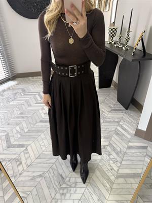 Kahverengi Pilikaşeli Maksi Boy Etek-0392