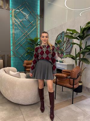 Gri Piliseli Şort Astarlı Etek