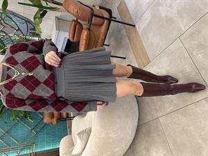 Gri Piliseli Şort Astarlı Etek