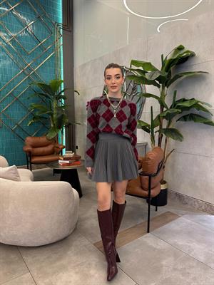 Gri Piliseli Şort Astarlı Etek