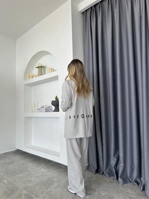 Gri Yazı Detay Tasarım Oversize Blazer Ceket