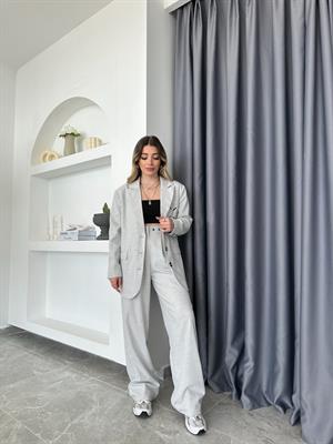 Gri Yazı Detay Tasarım Oversize Blazer Ceket