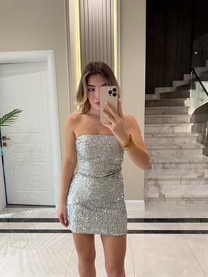 Gümüş Pul Payet Asimetrik Bluz