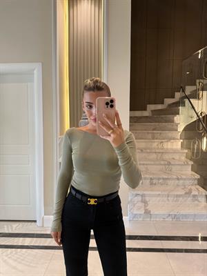 Haki Kayık Yaka Uzun Kollu Top 31332