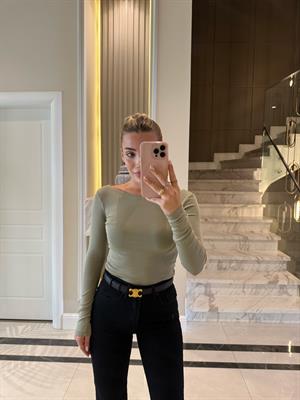 Haki Kayık Yaka Uzun Kollu Top 31332