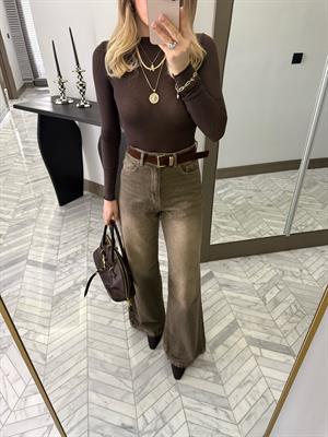 Haki  Kemerli Denim Palazzo Jean-1021