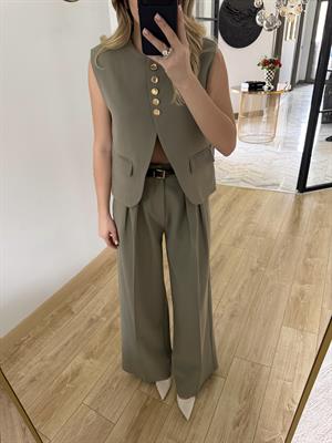 Haki Kemerli Yelek Pantolon Takım-9716