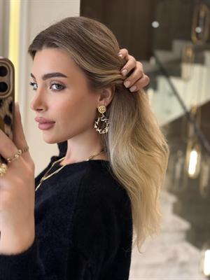 Halka Leopar Desen Deri Kaplamalı Gold Küpe 