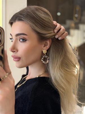 Halka Leopar Desen Deri Kaplamalı Gold Küpe 