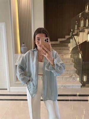 İndigo Oversize Transparan Tensel Gömlek - 4914