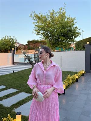 İpeksi Transparan Pembe  Gömlek-4927