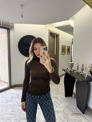 Kahve Balıkçı Yaka Kaşmir Bluz-32277