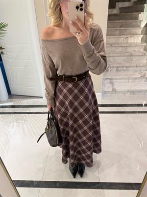 Kahve -bej Ekose Etek -1120