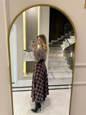 Kahve -bej Ekose Etek -1120