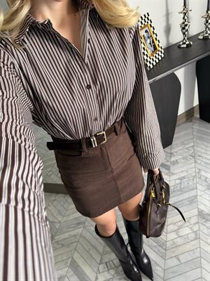 Kahve Çizgili Oversize Gömlek-37116