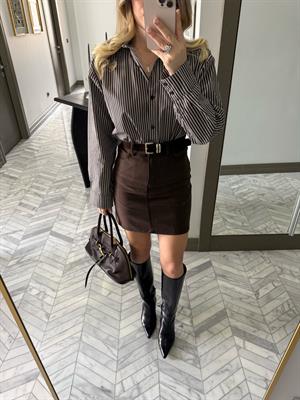 Kahve Çizgili Oversize Gömlek-37116