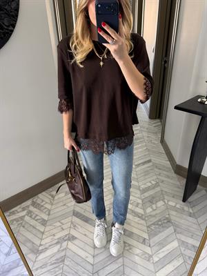 Kahve Dantel Detaylı Tasarım Bluz-4120