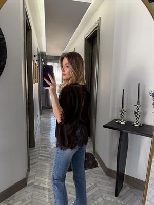Kahve Dantel Detaylı Tasarım Bluz-4120