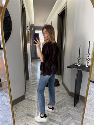 Kahve Dantel Detaylı Tasarım Bluz-4120