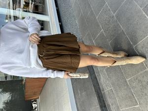 Kahve Fırfırlı Kemer Detaylı Mini Etek