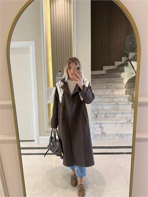 Kahve Fularlı Uzun Trençkot - 7535