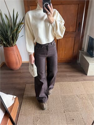 Kahve Geniş Kalıp Denim Pantolon - 72033