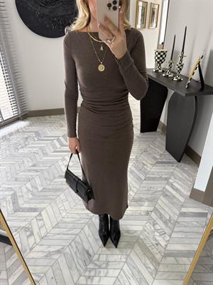 Kahve İnce Fitilli Triko Elbise-1004