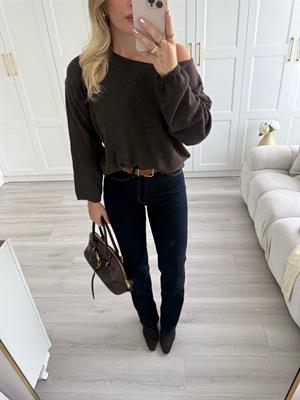 Kahve Kayık Yaka Merserize Triko