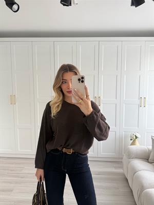 Kahve Kayık Yaka Merserize Triko