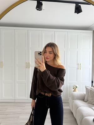 Kahve Kayık Yaka Merserize Triko