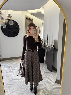 Kahve Kemerli Salaş Etek-37057