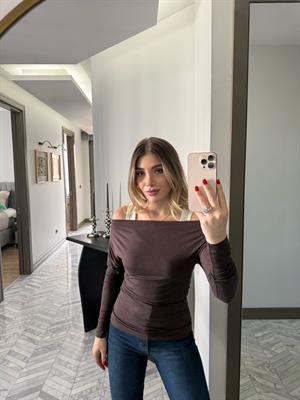 Kahve-Krem Omuzları Açık İç Dış Takım-1004