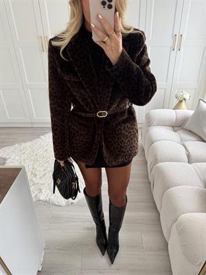 Kahve Leopar Desenli Peluş Ceket-9614