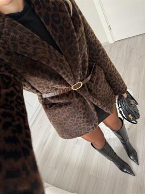 Kahve Leopar Desenli Peluş Ceket-9614