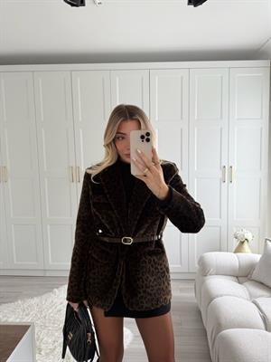 Kahve Leopar Desenli Peluş Ceket-9614