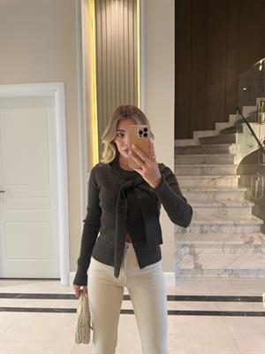 Kahve Melanj Önü Bağlamalı Hırka