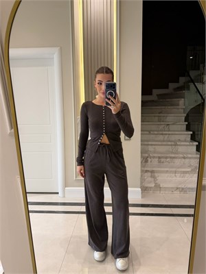 Kahve Önü Düğmeli Lia Takım