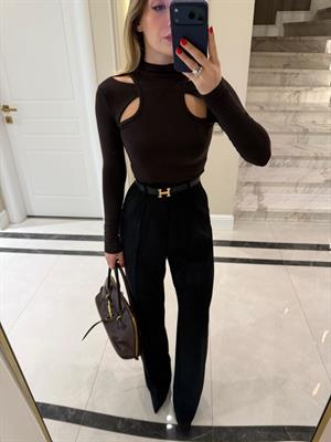 Kahve Önü Pencere Detaylı Bluz-1011